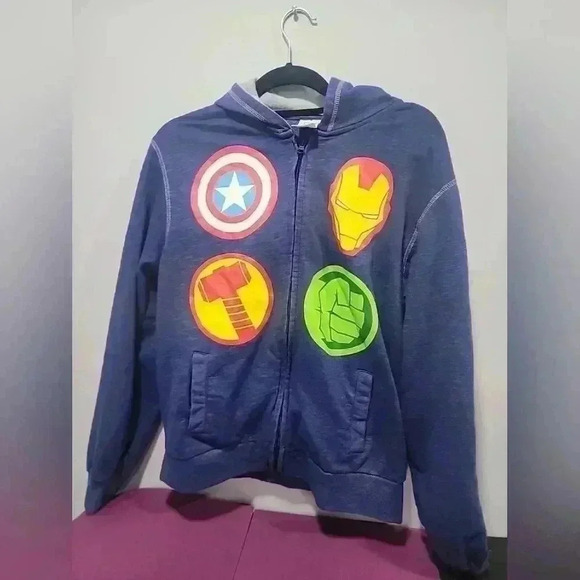 Disney Store Marvel Avengers Blue Full Zip Hoodie Mens Size Small NICE - Picture 2 of 13